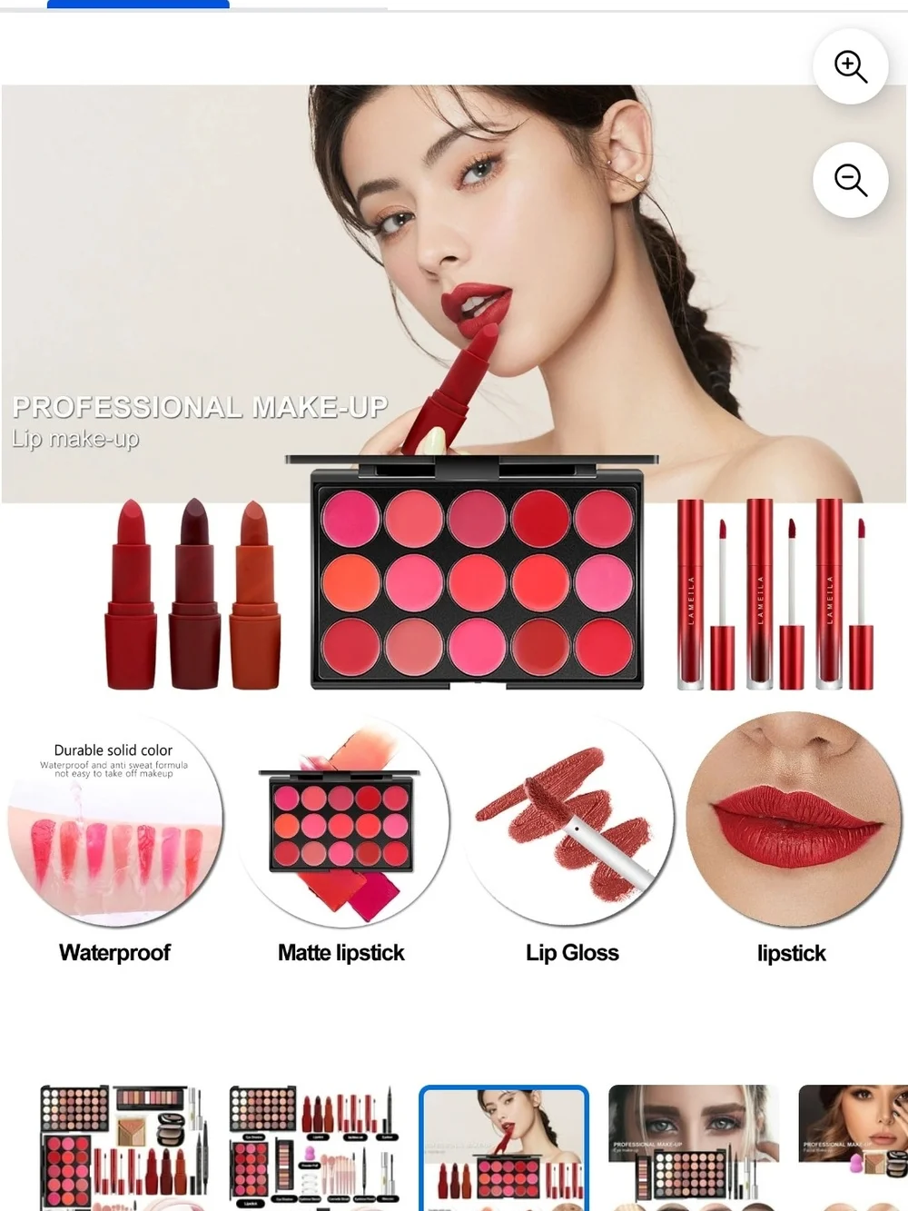 Travel Pink Lipstick and Makeup Set with Brushes & Lip Palette - Women Makeup